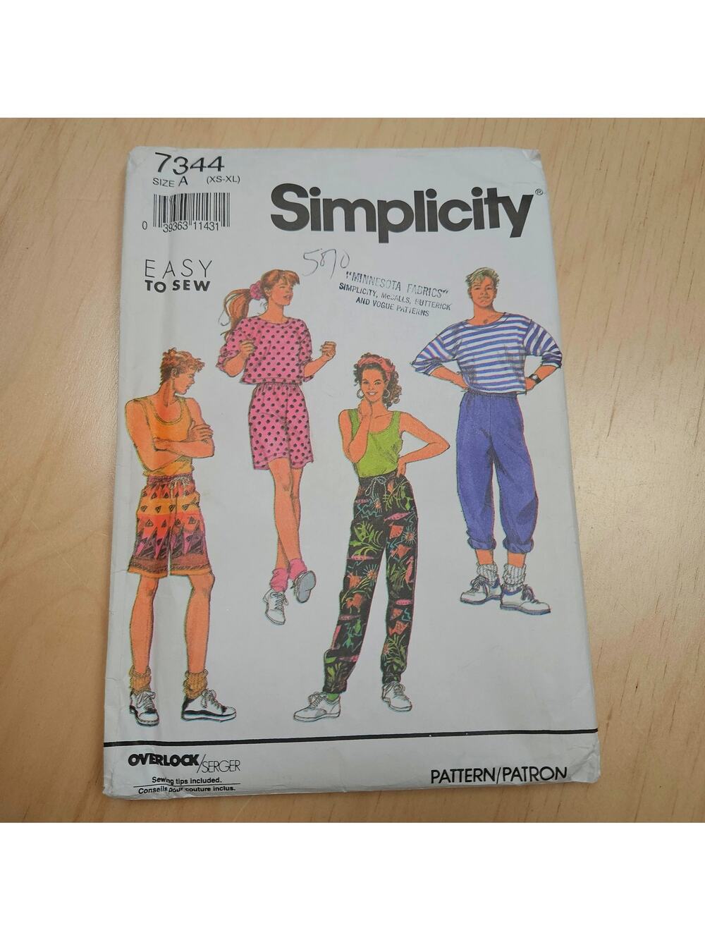 VTG Simplicity 7344 Unisex Shorts Pants Tops Tanks Size XS-XL Factory Fold Uncut